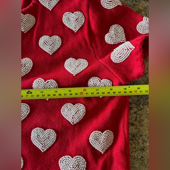 VTG 1999 Michael Simon Red/White Beaded Heart Cardigan,Valentines, Sweetheart, M - Picture 9 of 14